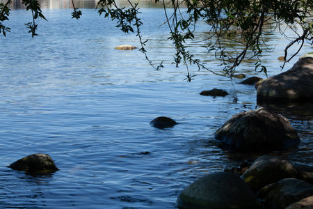 Beautiful scenic view of Lake Nahuel Huapi, San Carlos de Bariloche on a clear spring day