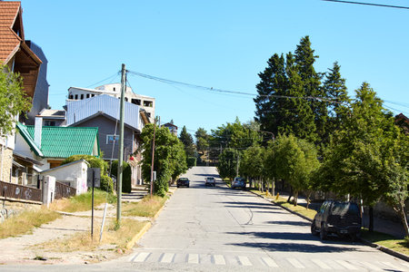 deserted city street on a clear summer day, San Carlos de Barilocheの写真素材