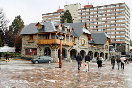 Ancient stone buildings in downtown San Carlos de Bariloche, Rio Negroの写真素材