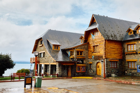 Ancient stone buildings in downtown San Carlos de Bariloche, Rio Negroの写真素材