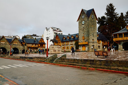 Ancient stone buildings in downtown San Carlos de Bariloche, Rio Negroの写真素材