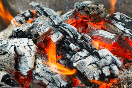 hot coals in grill fireplaceの写真素材