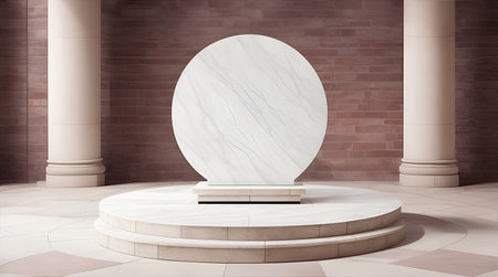 pedestal backdrop with a natural stone and brickwall show scene, minimalist podium background, abstract empty product displayの素材