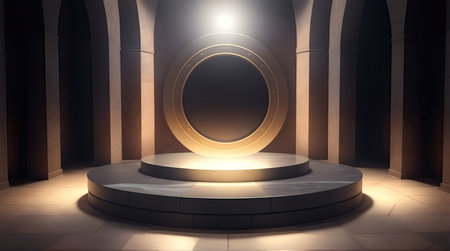 pedestal backdrop with a natural stone and brickwall show scene, minimalist podium background, abstract empty product displayの素材