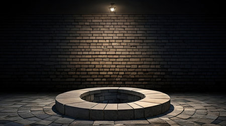 pedestal backdrop with a natural stone and brickwall show scene, minimalist podium background, abstract empty product displayの素材
