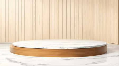 pedestal backdrop with a natural stone and brickwall show scene, minimalist podium background, abstract empty product displayの素材