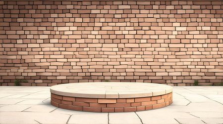 pedestal backdrop with a natural stone and brickwall show scene, minimalist podium background, abstract empty product displayの素材