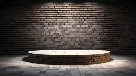 pedestal backdrop with a natural stone and brickwall show scene, minimalist podium background, abstract empty product displayの素材