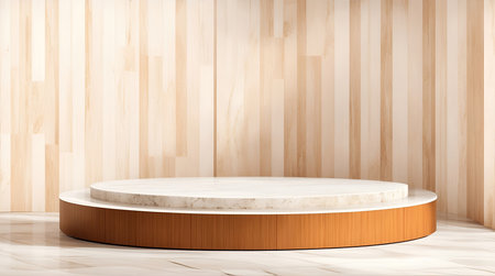 pedestal backdrop with a natural stone and brickwall show scene, minimalist podium background, abstract empty product displayの素材