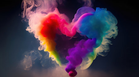 Colorful rainbow heart shape with splash, rainbow gradient Abstract background smoke wallpaperの素材
