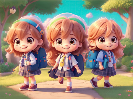 back to school. 3d cute model animation about kids going back to schoolの素材