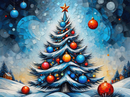 cubism painting of vibrant cozy winter Christmas eveの素材