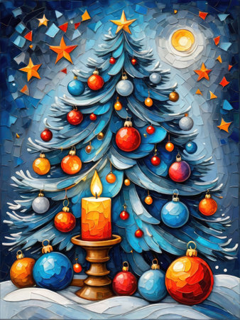 cubism painting of vibrant cozy winter Christmas eveの素材