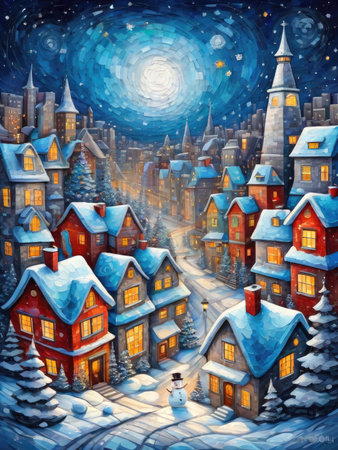 cubism painting of vibrant cozy winter Christmas eveの素材