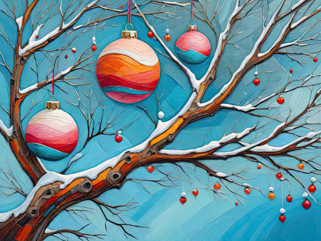 cubism painting of vibrant cozy winter Christmas eveの素材
