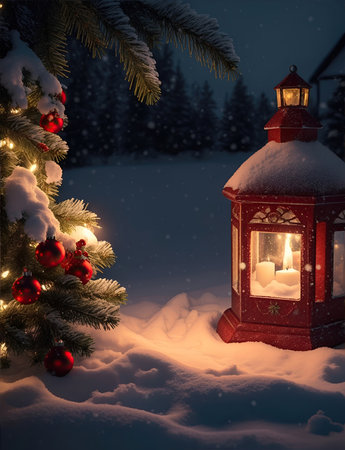 A vibrant cozy lantern decoration christmas nightの素材
