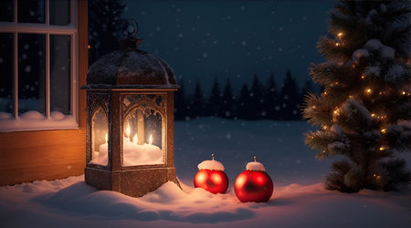 A vibrant cozy lantern decoration christmas nightの素材