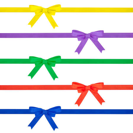Multi colored ribbon bow on white background