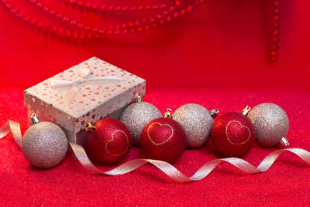 Beautiful Christmas background with red and white balls for xmas