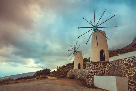 The famous tradition windmills on Crete island, Greece, Lassithi