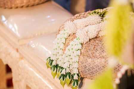 The wheel of the sacred is to go on the pillow to prepared in a wedding ceremony.の写真素材