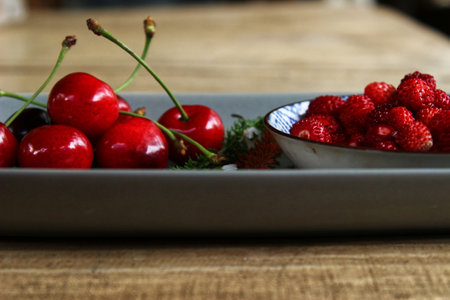 cherries, strawberries, summerの写真素材