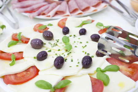 hotel breakfast on the tableの写真素材
