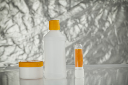 blank white plastic bottle on table