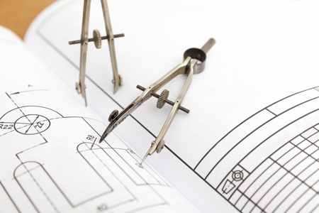 Technical drawing compass close up background