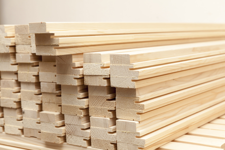 Wooden panels stacked in a pileの写真素材