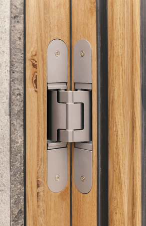 wooden door hinges close up
