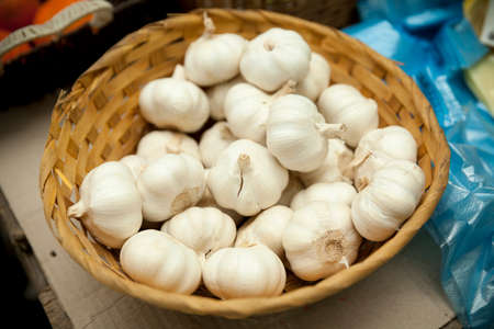 garlic in basket close up