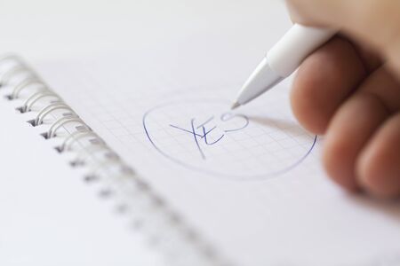 hand with pen vote for yes, close upの写真素材