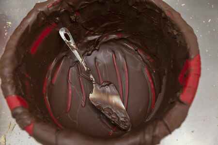 melted chocolate in a bowl, close upの写真素材
