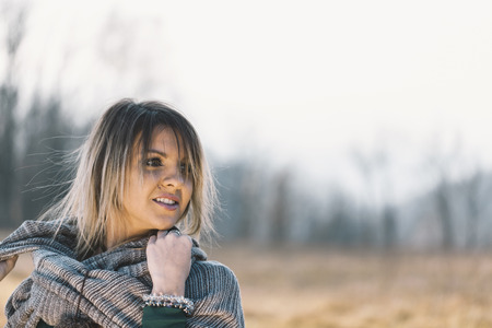 portrait of beautiful woman in natureの写真素材