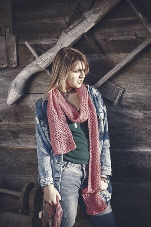 portrait of beautiful woman in natureの写真素材