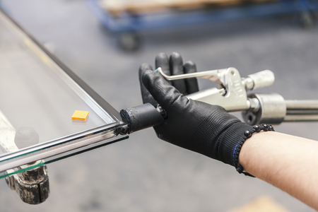 making double-layer glass windows, close upの写真素材