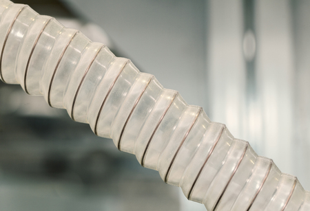 transparent plastic corrugated hose , close upの写真素材