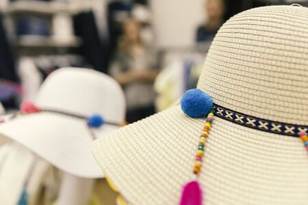 decorative feathers on hat, close upの写真素材