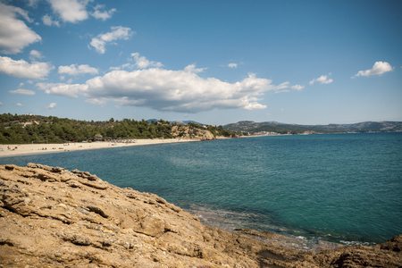 stone beach on sea at summerの写真素材