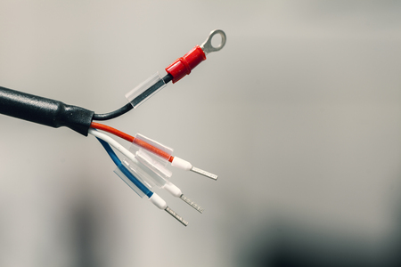 industrial electric cables with connectors, close up