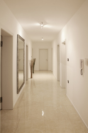 hallway with silver large wall mirrorの写真素材
