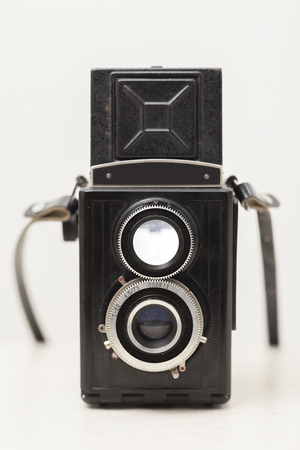 old vintage film camera, copy space close upの写真素材
