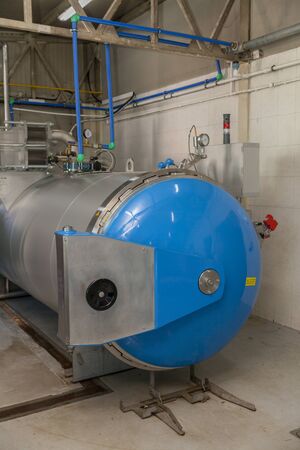 big autoclave in factory, close up