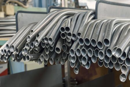 steel pipes on the pile, close upの写真素材