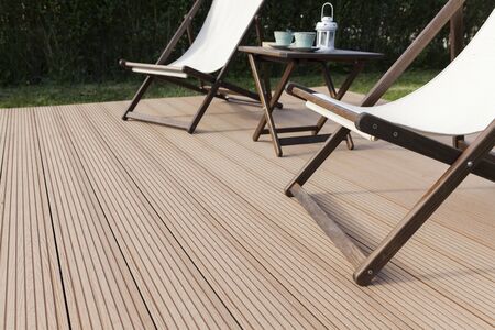 wooden decking outside floor, close upの写真素材