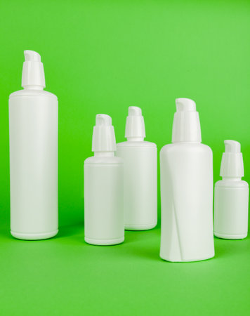 group of white cosmetic plastic bottle, copy spaceの写真素材