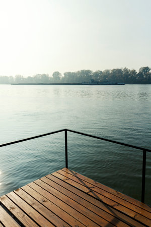 river under fog, cold dayの写真素材