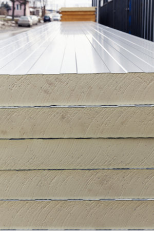 insulation panels on piles, close upの写真素材