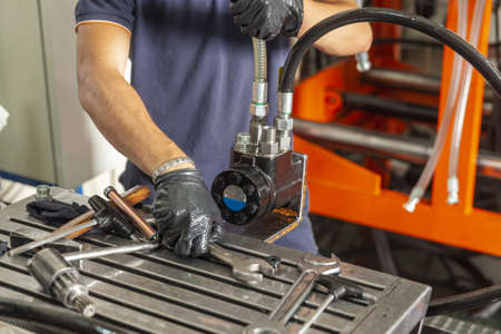 hydraulic repair pumps in the workshop